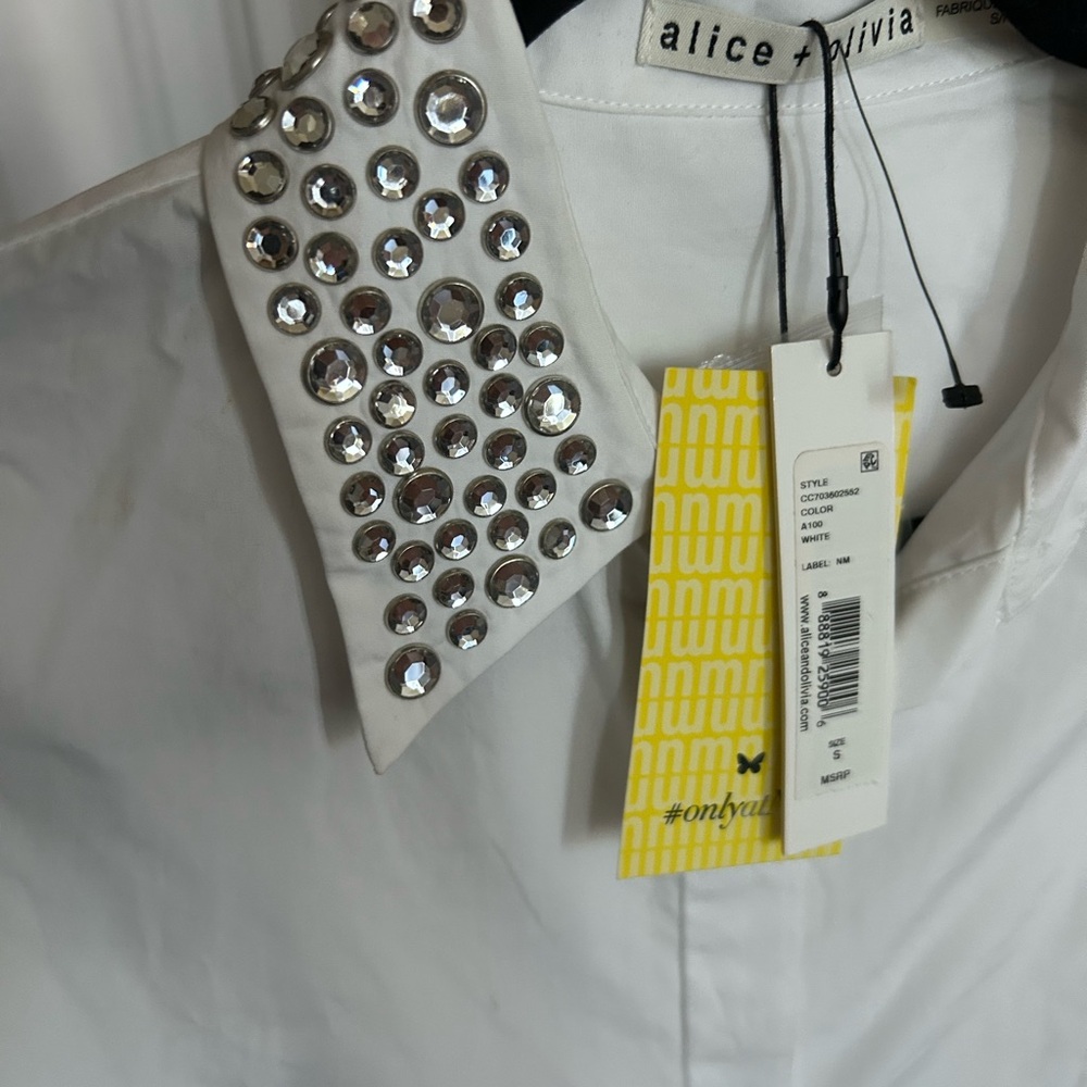 NWT Alice + Olivia Camron Stud Embellishments Collared Shirt Dress Tunic S - Picture 11 of 17